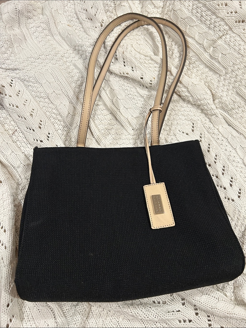 Jeanne Lottie Woven Tote Bag with Tan Handles - Women's Shoulder Bag